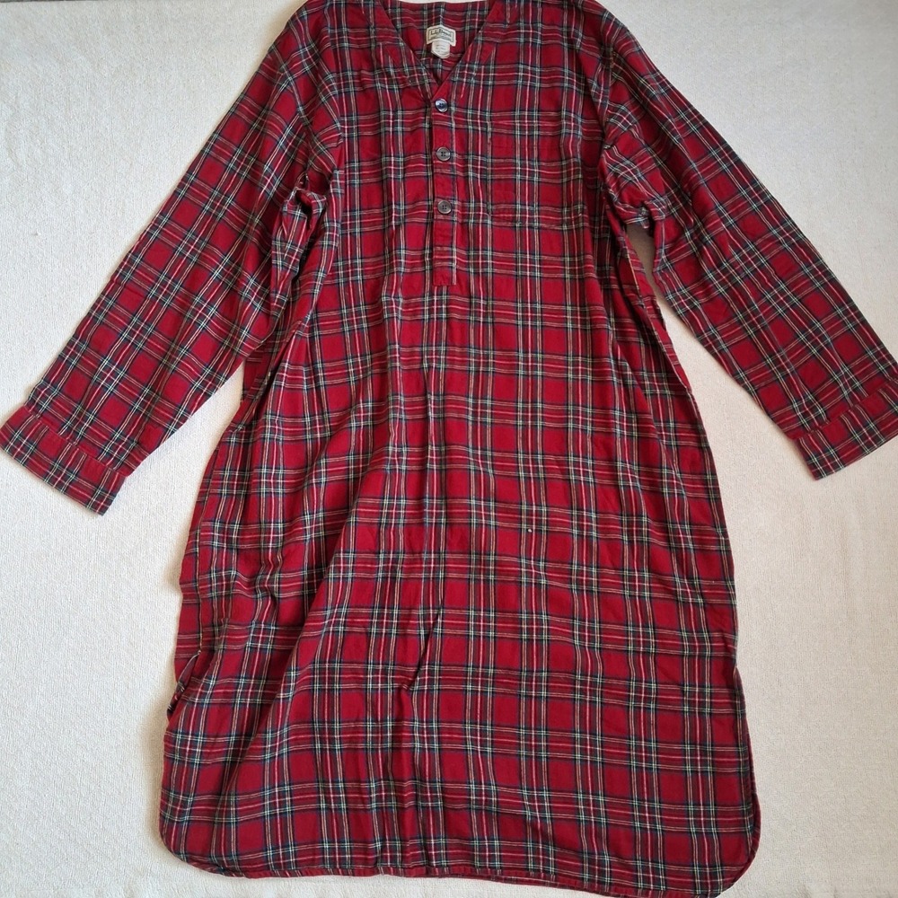 l.l bean vintage flannel nightgown xl 90s y2k plaid